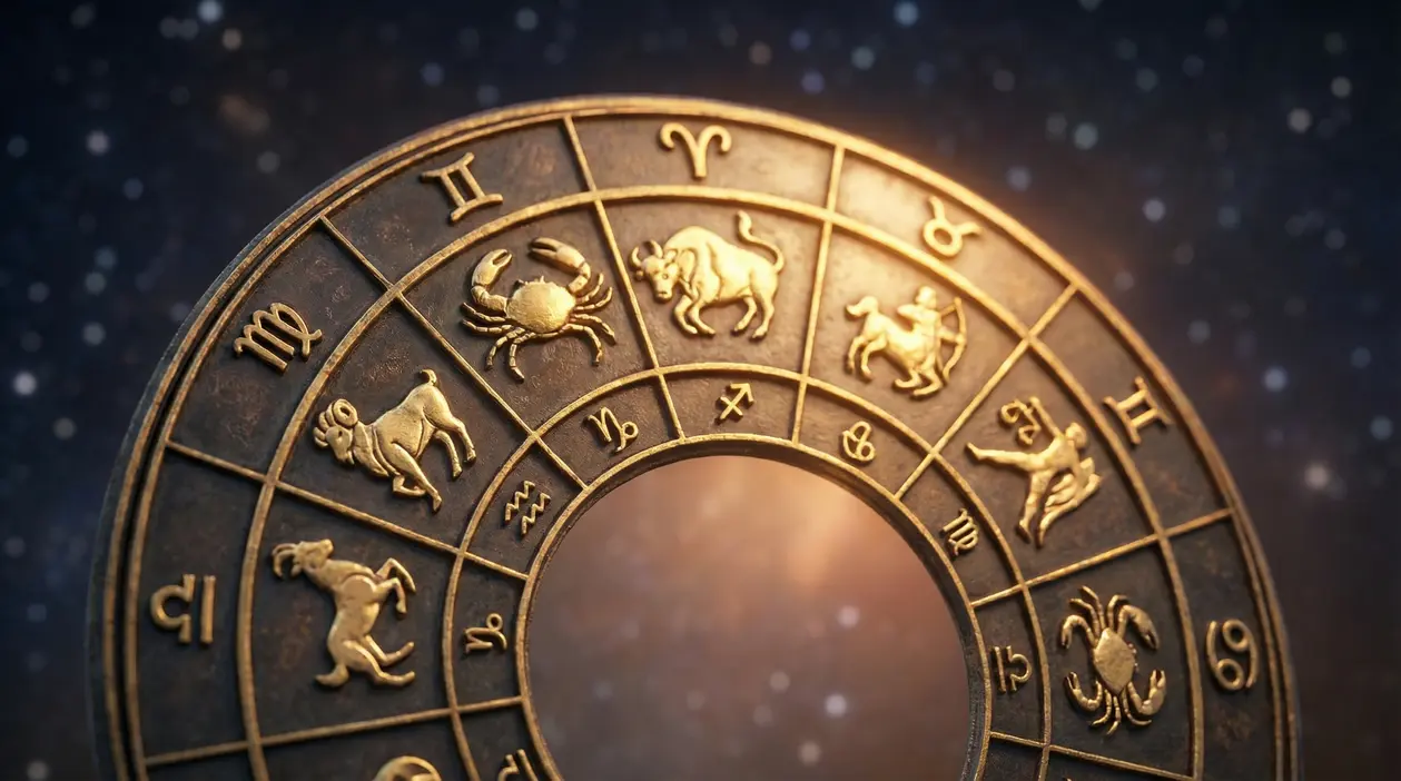 Rappresentazione circolare dei segni zodiacali su sfondo stellato