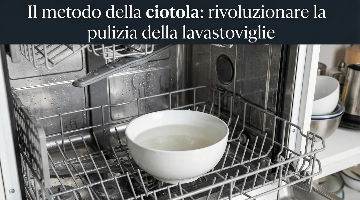 Ciotola bianca con liquido all'interno di una lavastoviglie aperta